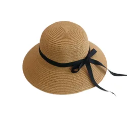 Wholesale Folding Sun Visor Women Wide Brim Beach Bucket Straw Hats Sun Hat