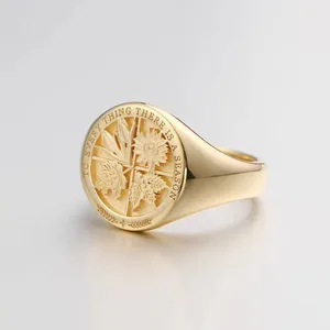 Fashion Design Men Signet Ring Customize Design Four Season Men Simple PVD 18K Gold Plating Stamped Stock Jewelry Ring