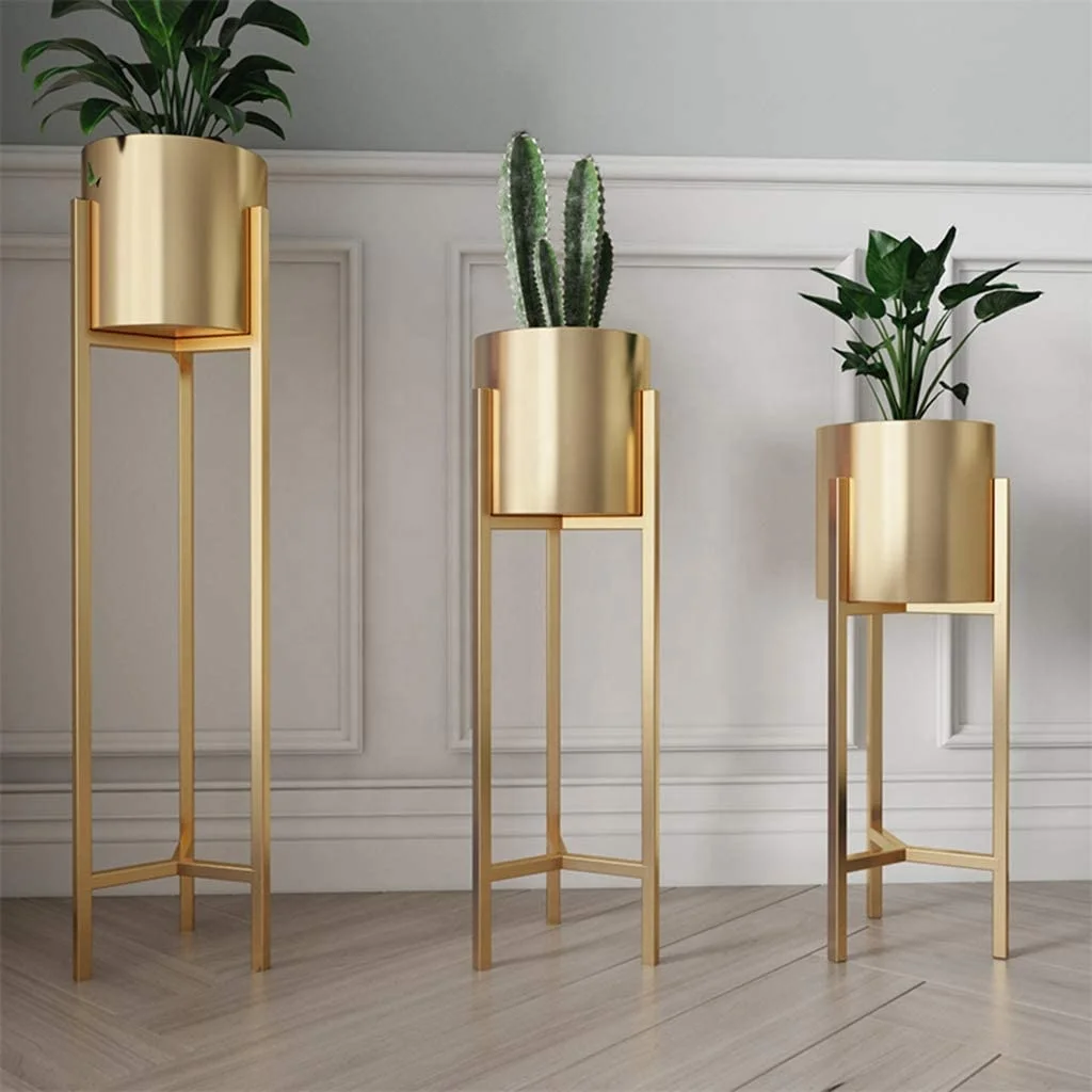 Factory Modern Planter Stand Plant Pots Round Flower Plant Stand Gold Metal for Indoor Outdoor High Quality Minimalist Iron