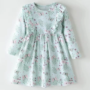 1-7 Years Baby Girl Long Sleeve Cotton Flower Summer Dress Breathable Eco-Friendly Children's Wear for Girls