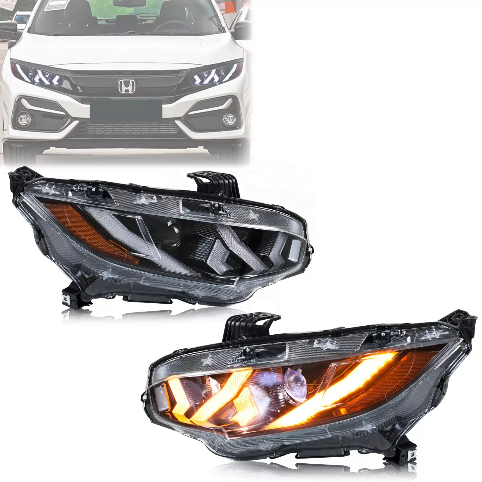 Auto Part LED Lamp Headlights for Honda Civic 10th Gen  2016 2021 FK Type R JDM Dynamic Turn Signal  Assembly High Beam DRL