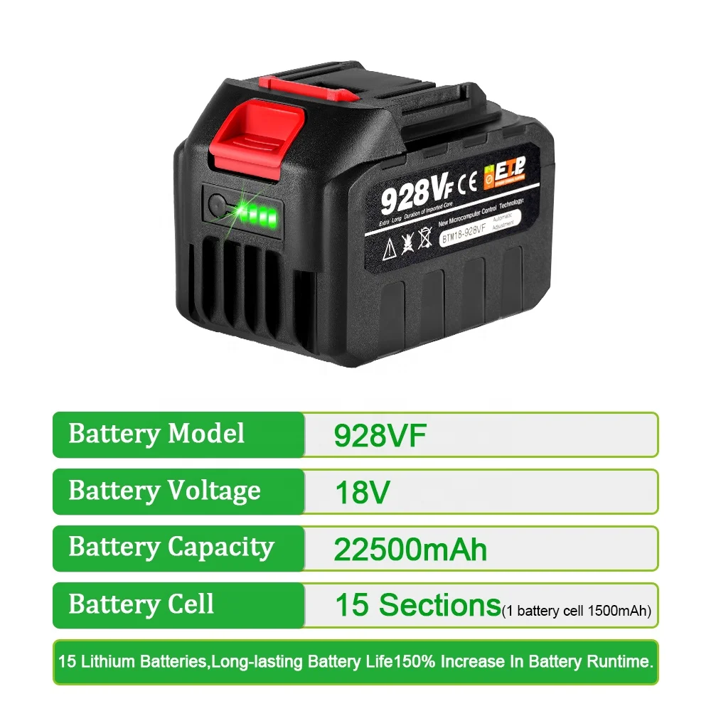 マキタ用18Vリチウム電池22500mAh・バッテリーインジケーター付き