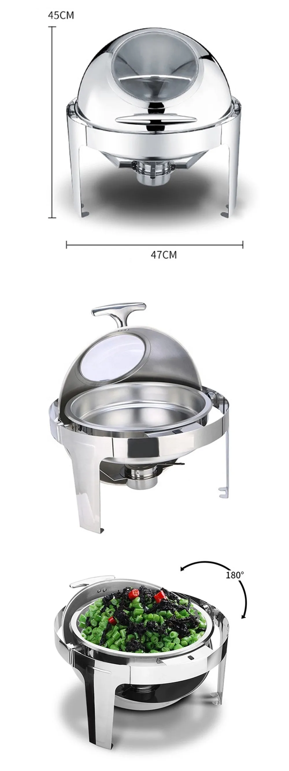 Factory Price Food Warmer Round Roll Top Chafing Dish Stove Chafer