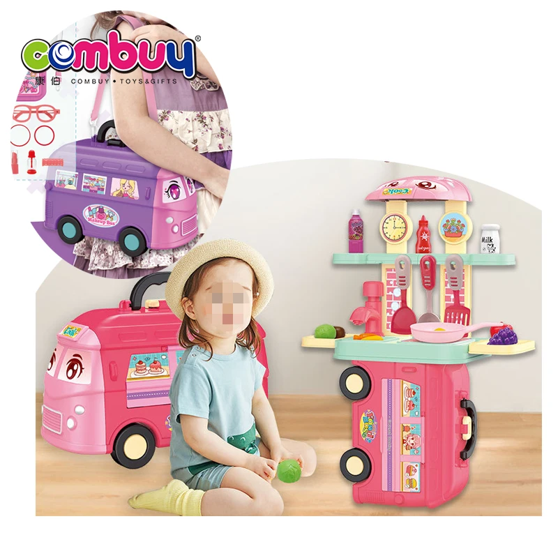 Simulation 5 in 1 Portable Plastic Pretend Play Tools Bus Kitchen Cooking Tableware Toy