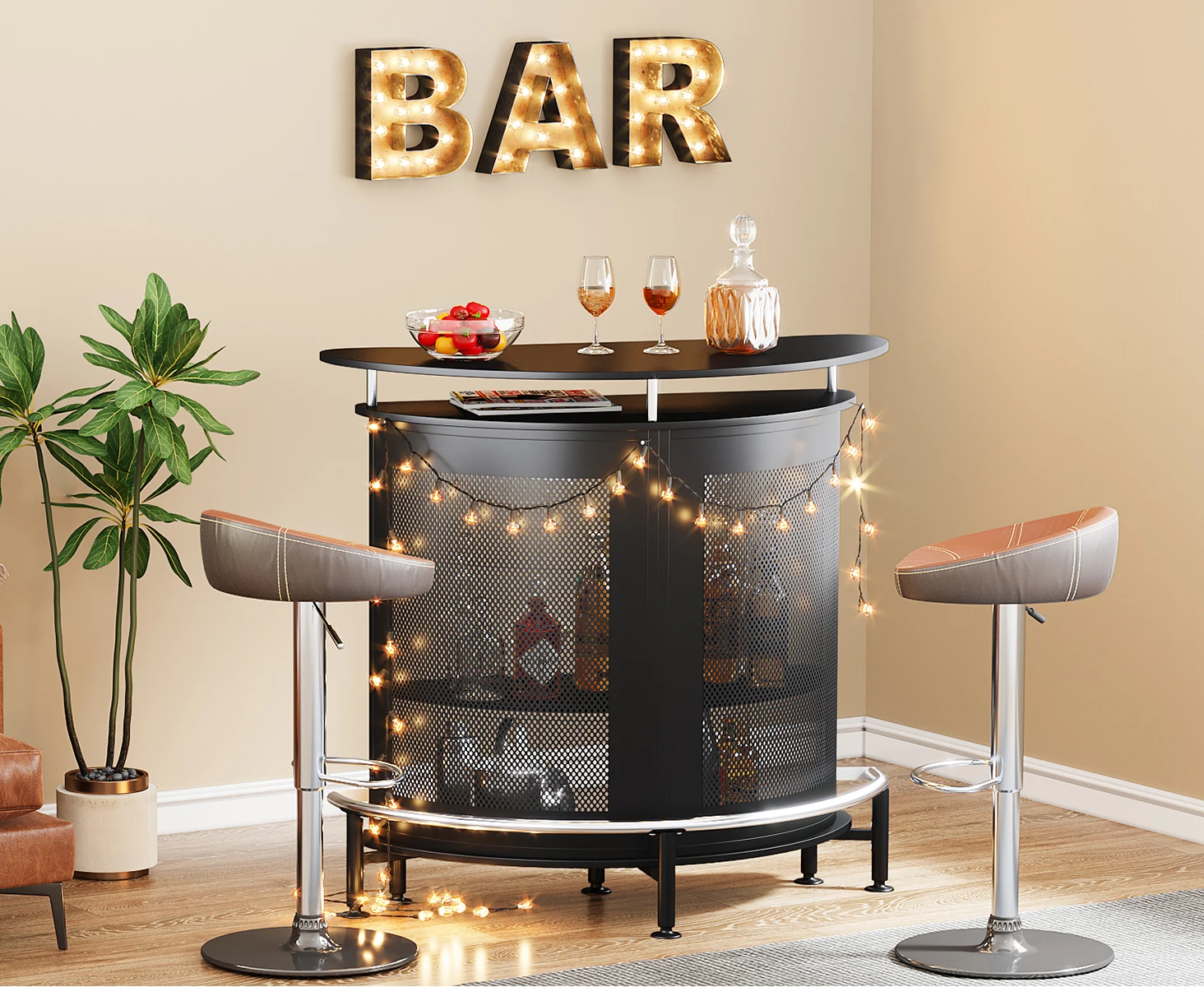 Tribesigns Black Home Bar Unit 4tier Liquor Bar Table Metal Wine Bar