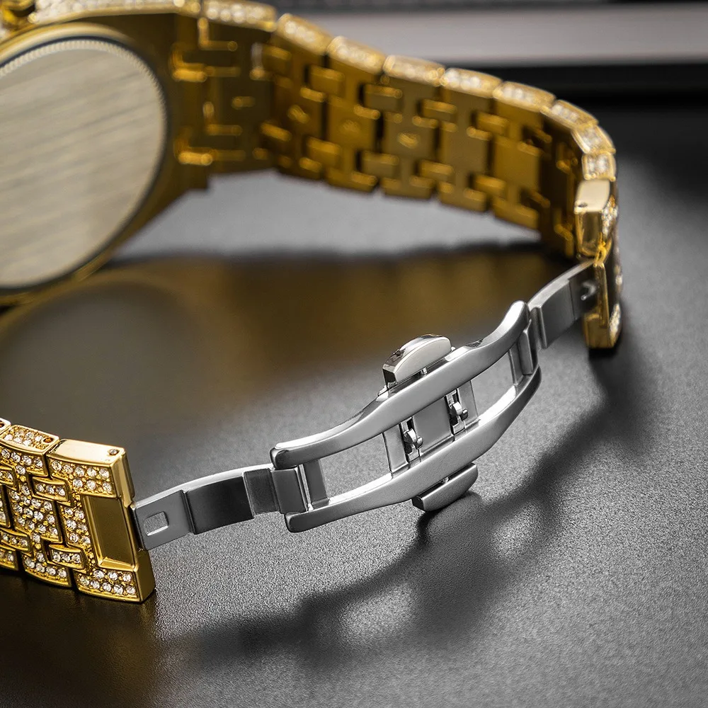 MISSFOX Iced Out Uhren Herren Handgelenk Golduhr Diamant uhr für Herren  Luxus uhren Herren Quarz Armbanduhr Geschenk für Herren