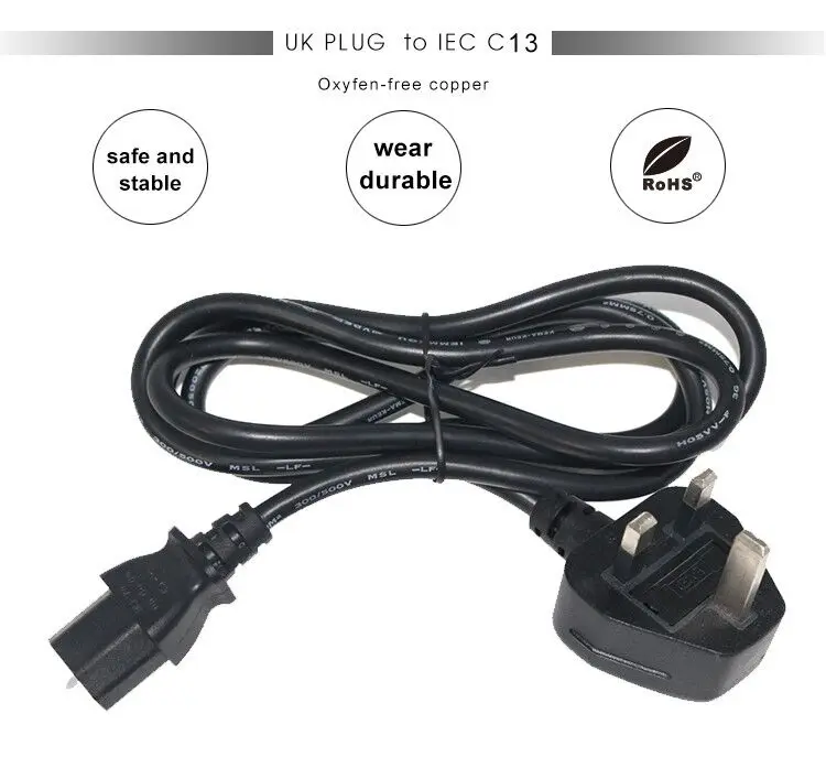 1.8M UK 3 Pin 13A Fuse Bs Plug Ac Power Cord 0.75MM IEC C13 Connector ...