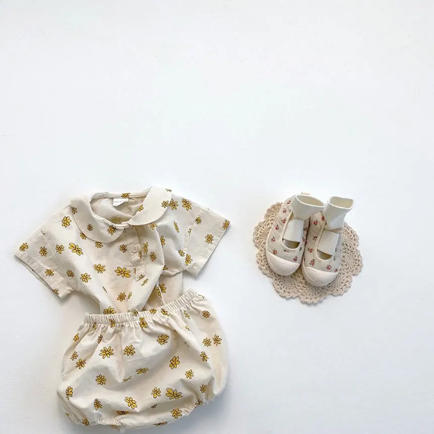 New baby Daisy floral jumpsuit bubble sleeve climbing suit