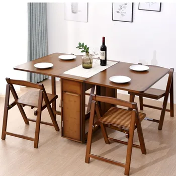 Bamboo Dining Table Foldable Expanding Square Furniture Dining Table Set