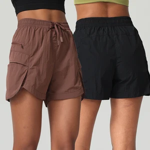 Custom Logo Wholesale Outdoors Running Shorts Women's Casual Loose Pockets Workout Clothing High Waist Gym Fitness Sports Shorts