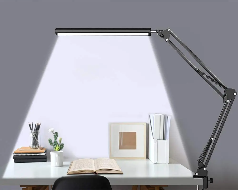 Desk Lamp with Clamp Eye-Caring LED Swing Arm Table Lamps 3 Adjustable Color Temperature with 9 Brightness Levels 10W