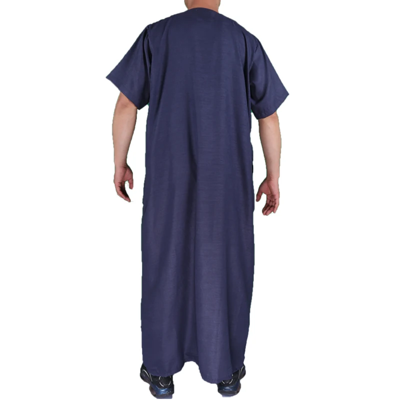 2023 New Style Model Muslim Morocco Eid Cotton Fabric Thobe Khamis Arab Short Sleeve Islamic Clothing Men Thobe