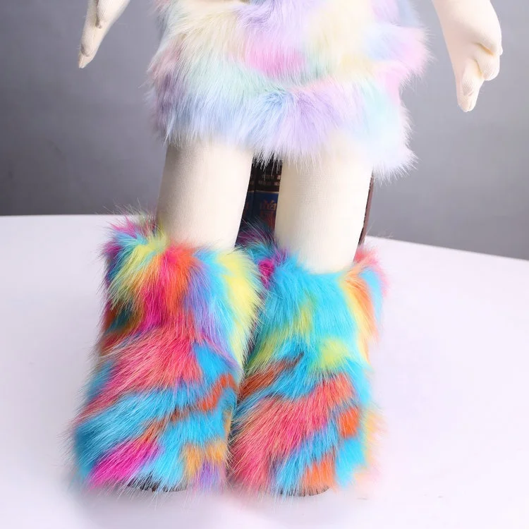 2021 зимняя пушистая Радужная обувь, Радужный Теплый Женский комплект сумок, меховые сапоги и подходящие повязки на голову, кошелек, кошельки, сумочки, сумочка