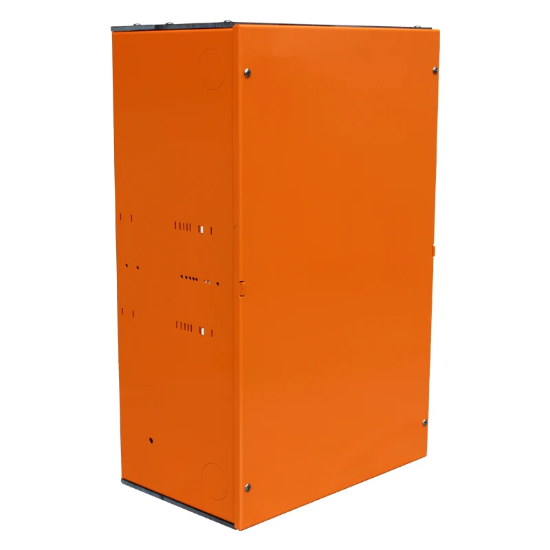 Custom Design Galvanized Steel Sheet Metal Power coated in Orange Completed with Mounting Panel Laser Cutting Metal Box