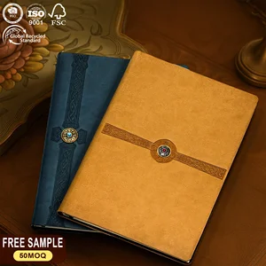 Fast Delivery A5 Pu Leather Hard Cover Rotate Metal Button Custom Pattern Emboss Design Promotional Gift Stationery Notebook