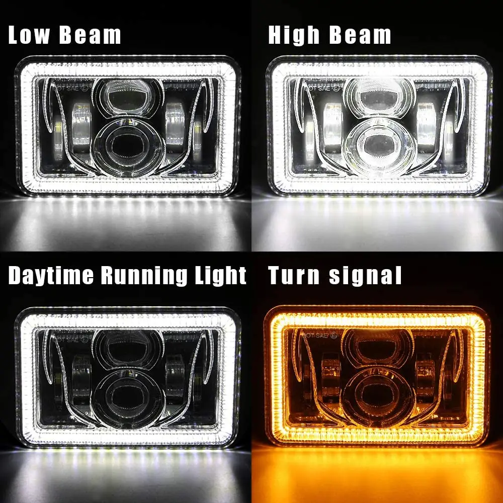 4x6 Inch Rectangular Led Headlight with halo for Peterbilt 378 379 Accessories Truck Led Headlight for Kenworth