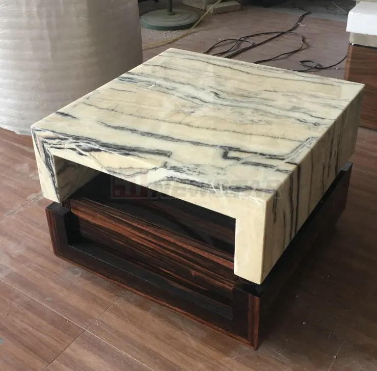 Grey Marble Natural Stone Square Coffee Table Nodic Design Minimalist