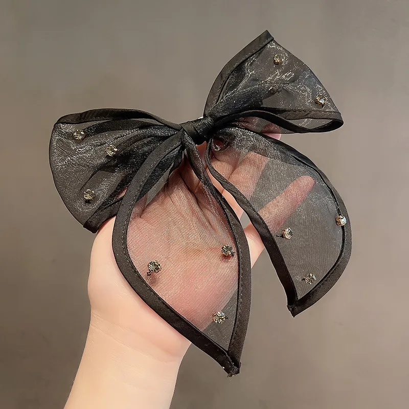 Женские заколки для волос со стразами, простые французские заколки для волос черного цвета с бантом, корейские модные аксессуары