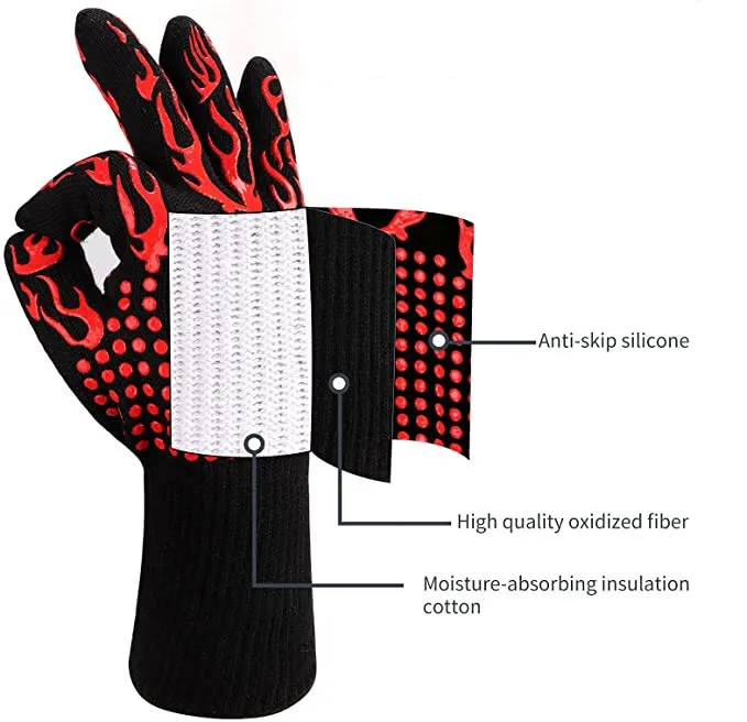 BBQ Grilling Mitts Non-Slip Oven Glove Food Grade Silicone Kitchen Potholder 1472F Heat Resistant Oven Mitts for Cooking Barb supplier