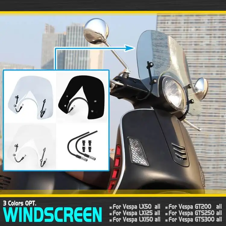 XXUN Motorcycle Windshield Windscreen Wind Deflector for Piaggio Vespa GTS250 GTS300 All Years