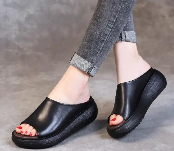Fashion Ladies Fashion Peep Toe Pu Leather Heeled Slippers Beach Shoes ...