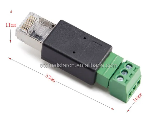 RJ45 to RS485 3-Pin Screw Connector Adapter - Black Fixed Terminal ...