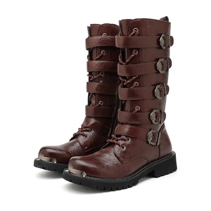 Trendy Horse Riding Boots Retro Knight Boots Men's High-top Martin Boots British Style High Tube Long Boots Cowboy Boots