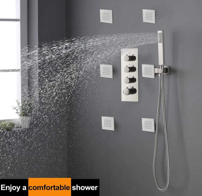 Ceiling Mounted Brushed Nickel Rainfall Shower System Shower Set With ...