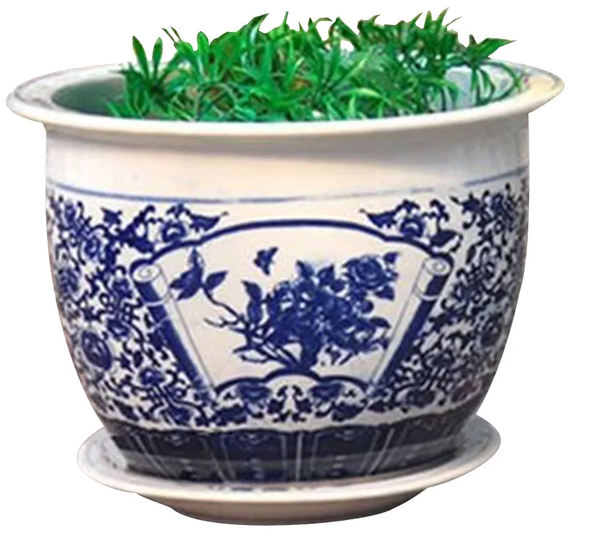 Cheap Price Chinese Home Decor Blue and White Planters Ceramic Flower Pots Chinese Retro Style Tabletop Ceramic Flowerpot