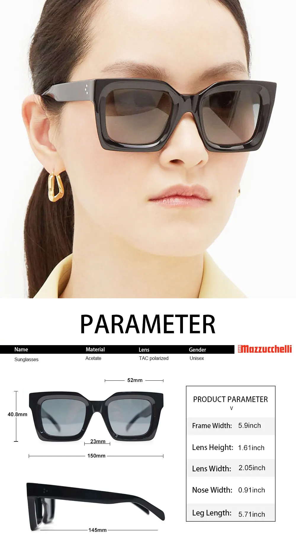 Sifier Acetate Sunglasses Oversized Black Tortoise Square Acetate