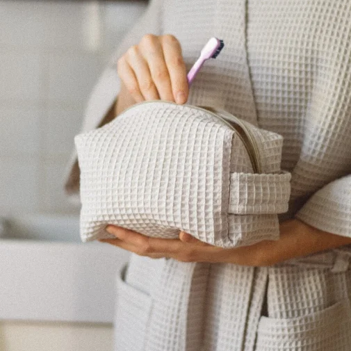 Tilpasset Vaffel Kosmetikkpose Fluffete Vaffel Sjakk Kosmetikkpose Bærbar Kosmetikkpose med Håndtak