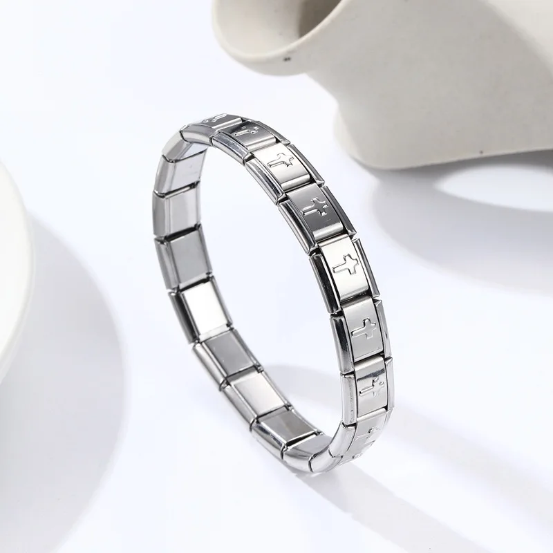 Hot selling stainless steel christian bracelet religious classic creative cross Italian charms elastic bracelet