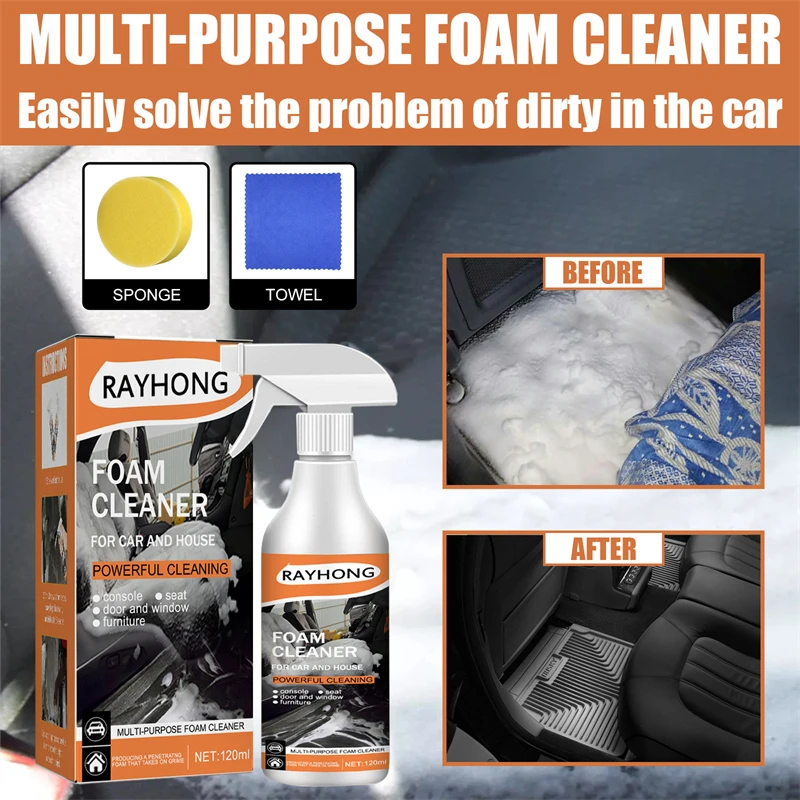 Rayhong 120ml Multi Purpose Foam Cleaner Furniture Cleaning Agent Car Form Console Seat Door Window Foaming Cleaner