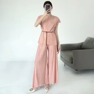 2025 Summer Collection Miyaake Pleats Women's Two-Piece Set in High-Grade Polyester Solid Color Loose Casual Style