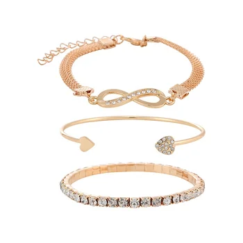 Multi-Layered Infinity Heart Bracelet Set for Women Full Diamond Crystal Open Charm Jewelry Fashion Bracelets & Bangles