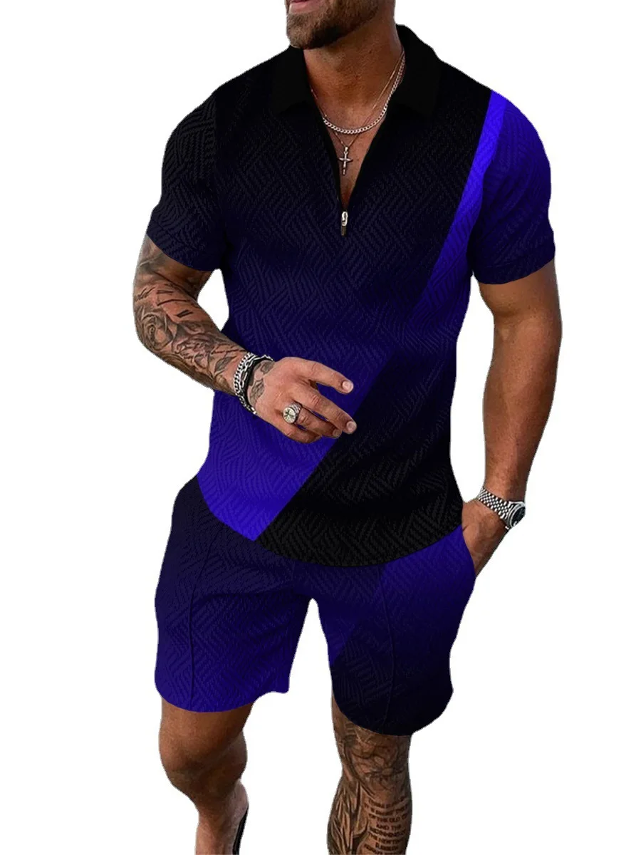 M9041 Groothandel Zomer Mannen Sport Trainingspakken 2 Stuks T-shirts Shorts Sets Mans Casual Mode Korte Sleeve337_voghion.com