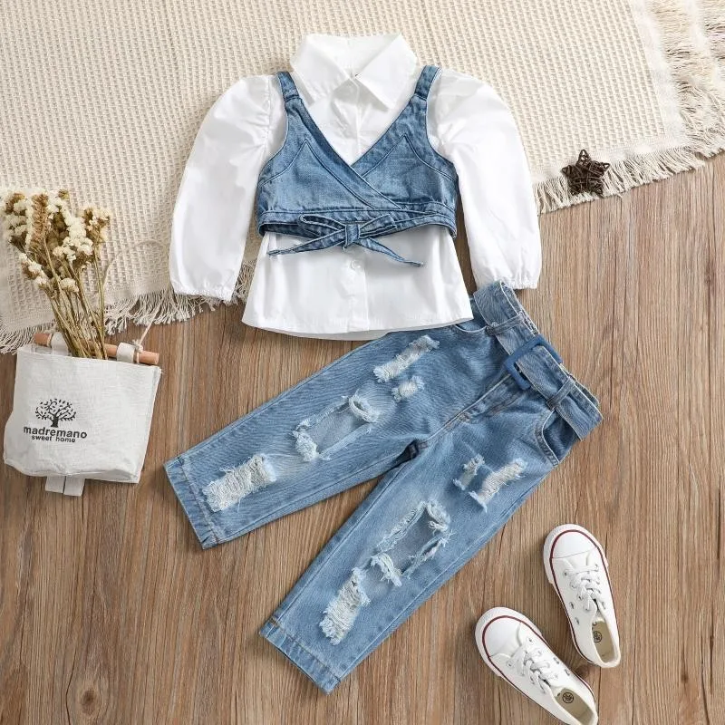 Alibaba.com: 2022 Girls Clothes Set nx 020, includes a denim top and hole  jeans; available in multiple sizes and colors. Enjoy quick delivery and  bulk purchase options.