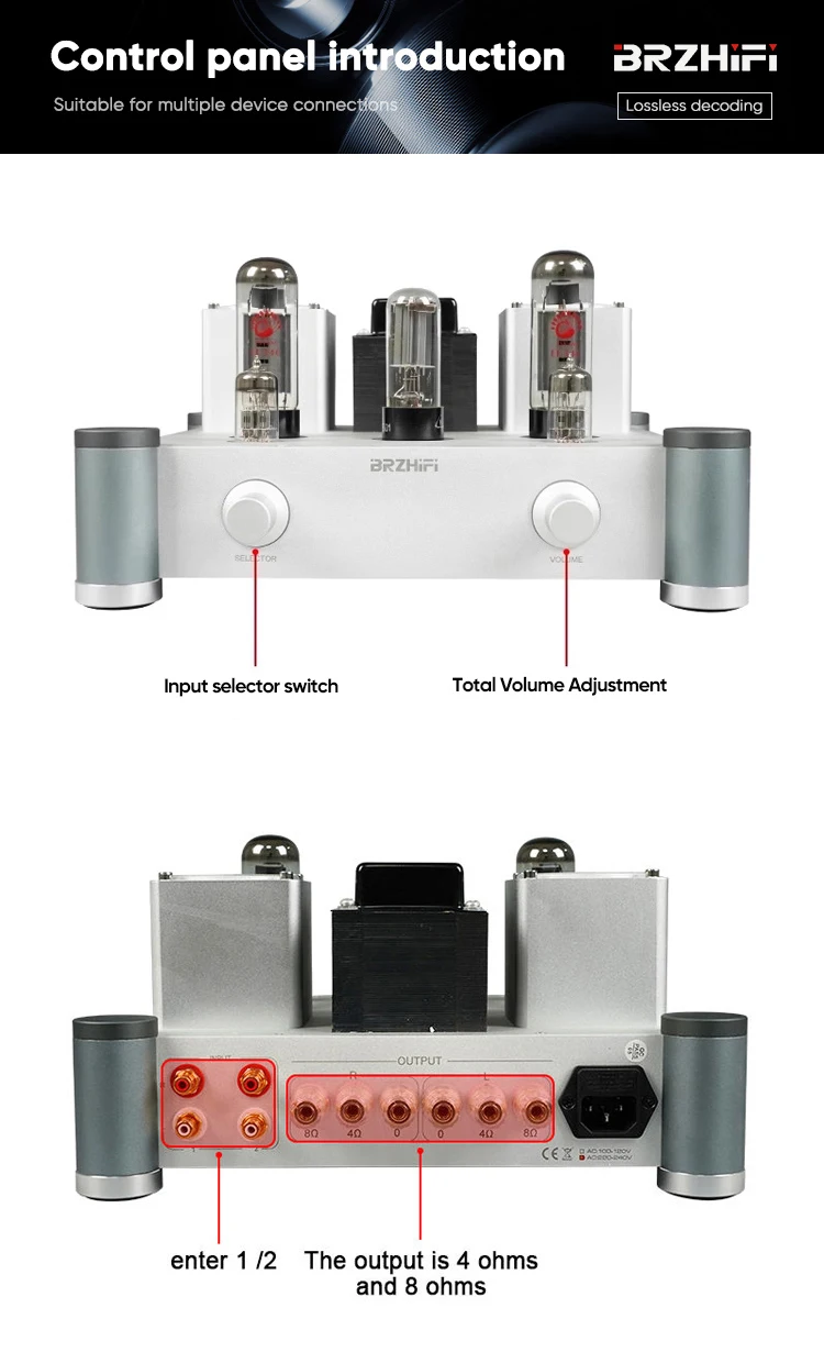 BRZHIFI Aluminum Chassis EL34 HiFi 10W*2 300B Stereo Class A Vacuum Tube Amplifier details