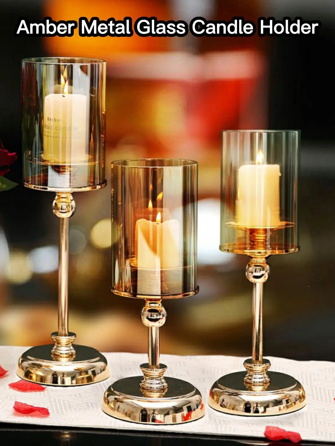 Luxury Metal Candle Holder Sticks Wax Candles Container Glass Cylinder