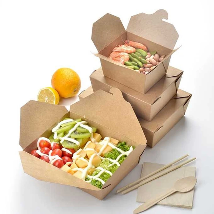 1600ML Brown Disposable Kraft Paper Lunch Box Cardboard Food Container ...