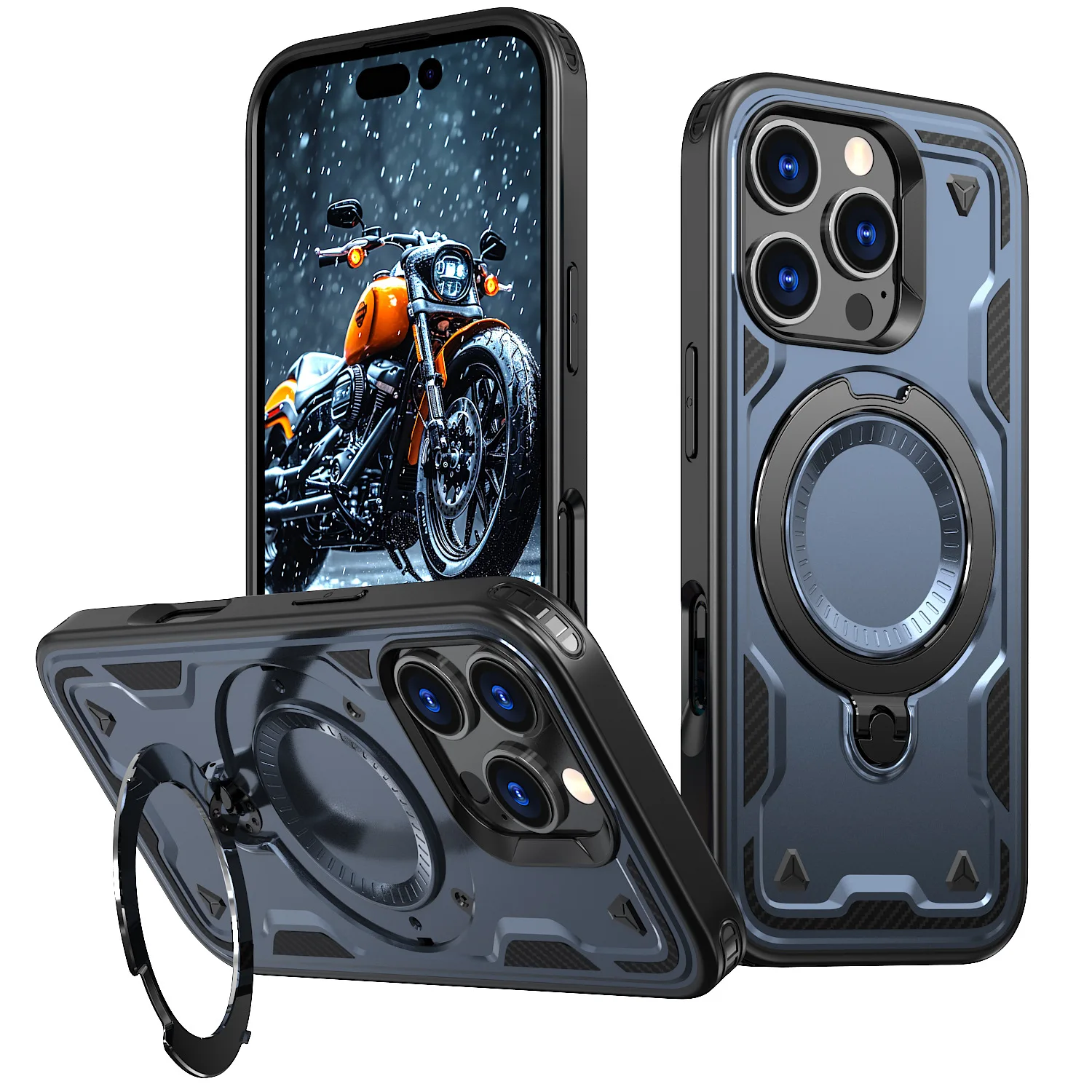 TPU PC for iPhone 16 pro Black Business Ring Iron Man Armor Anti-fall splicing phone case ALF-209  Laudtec