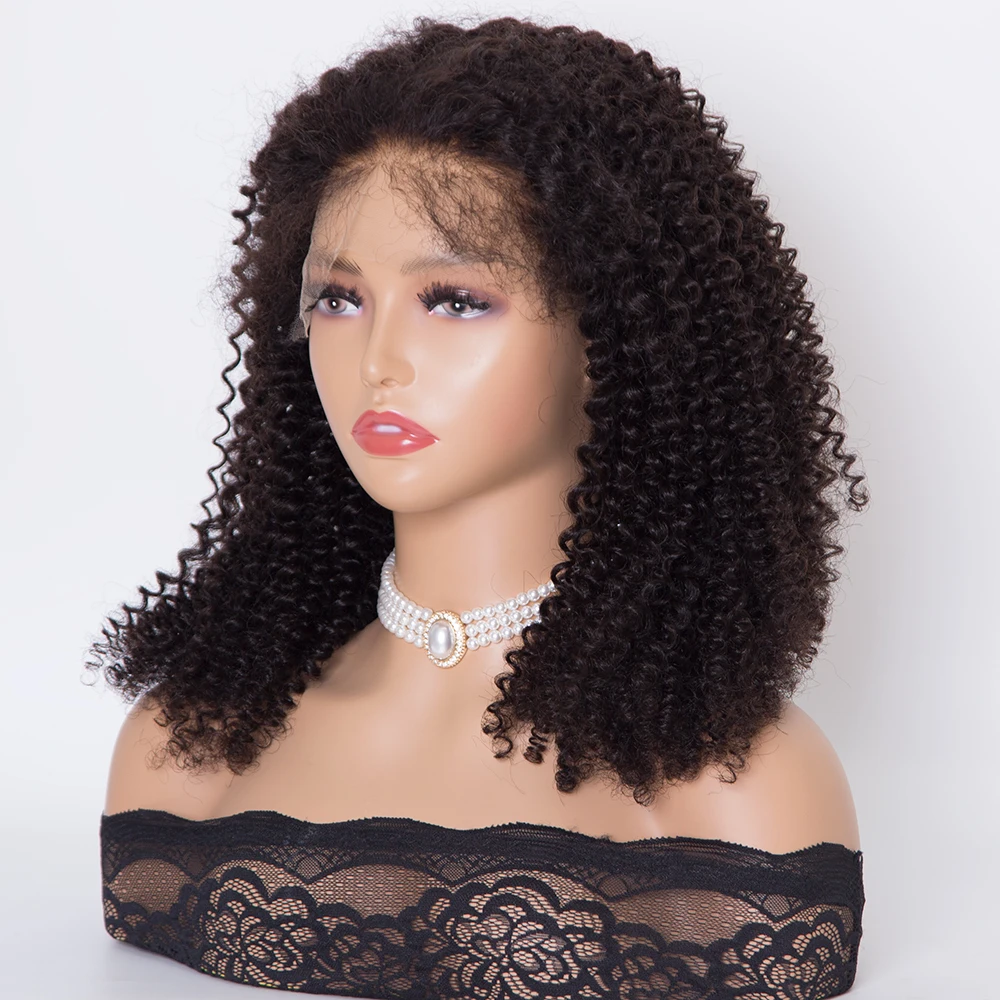 22 inch curly texture natural black color fully hand tied HD lace top wigs human hair