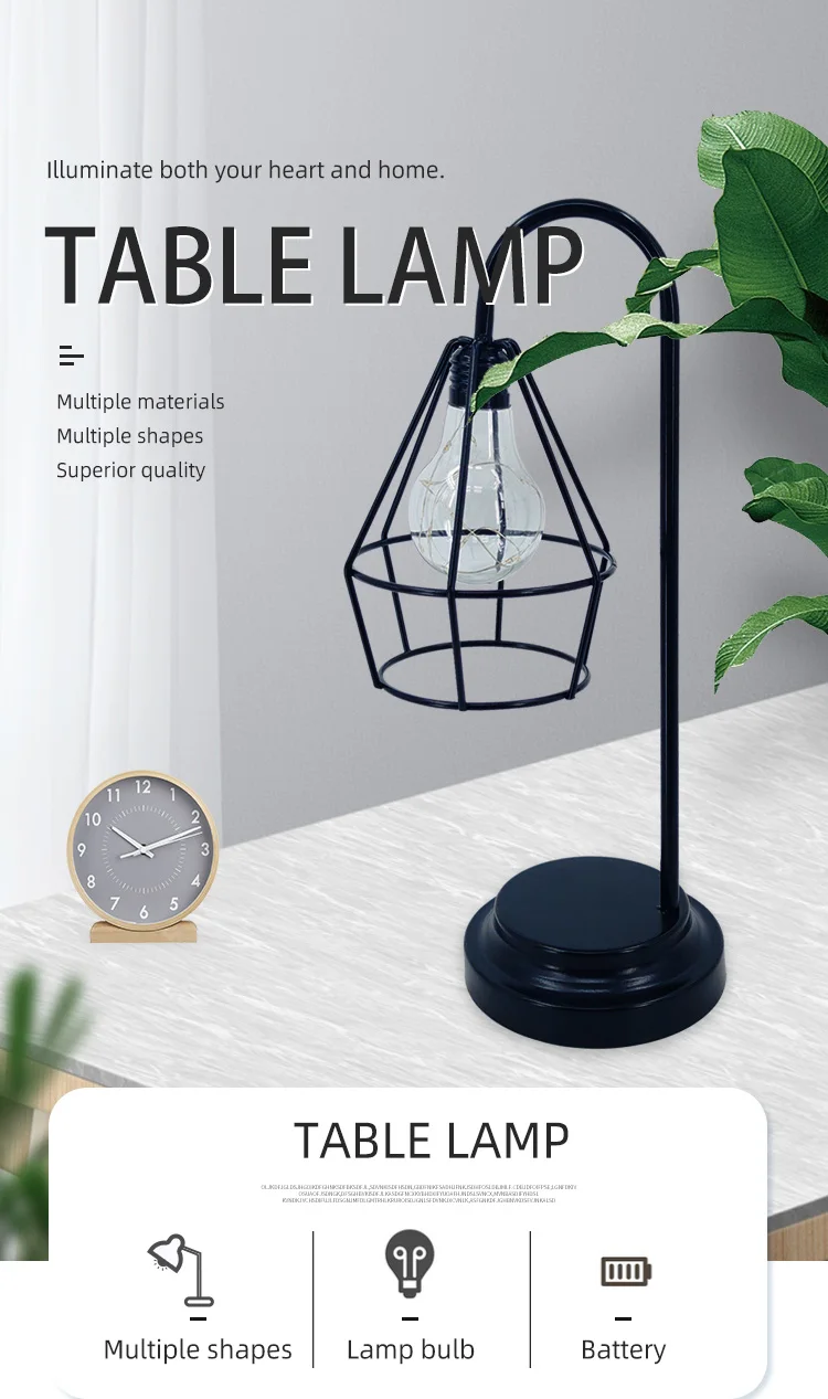 Multiple Shapes Diamond Iron Tabletop Besides Lamp Wireless Mobile Battery Operated Bedroom Decoration Metal Cage Lantern manufacture