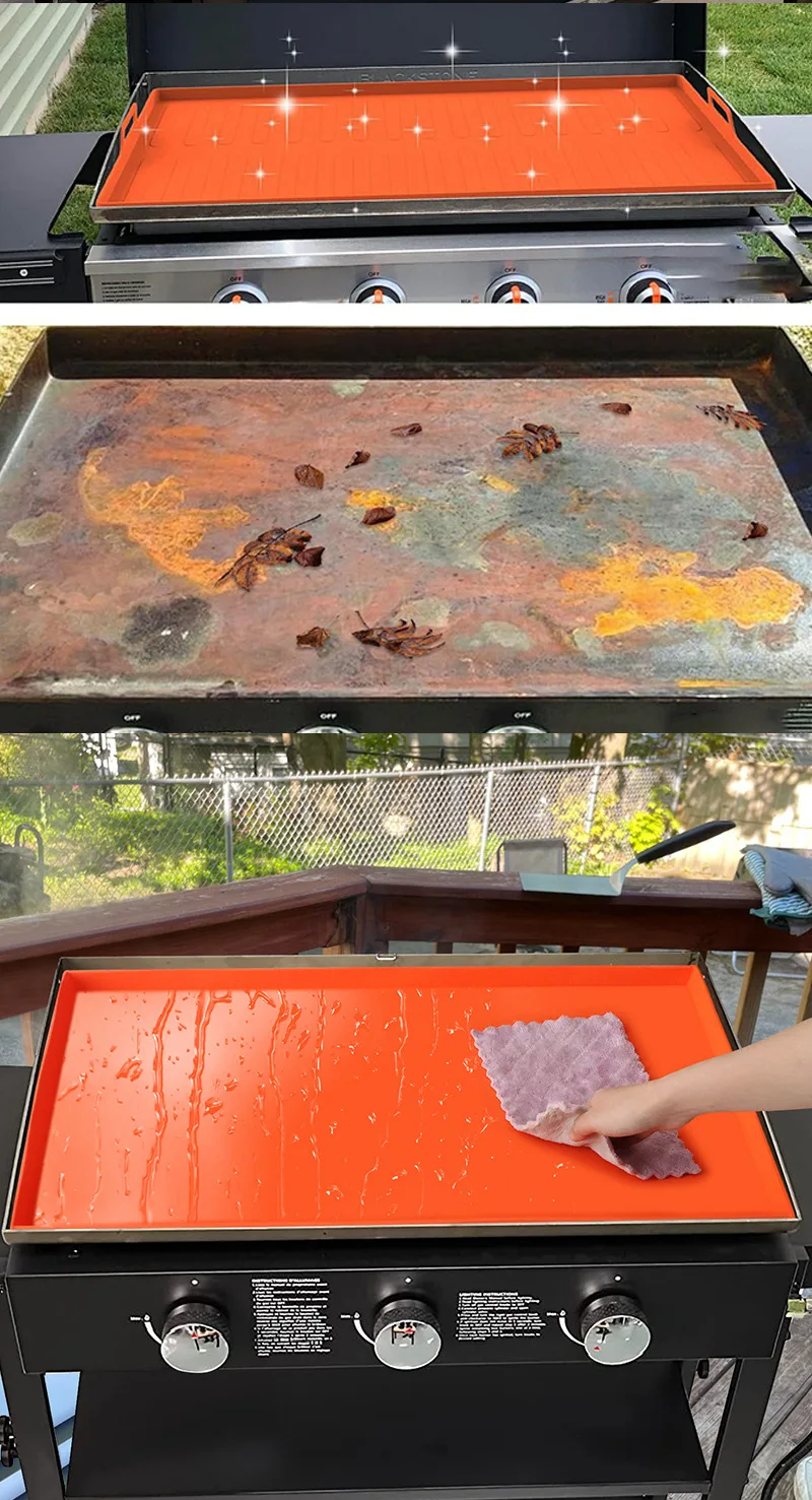 Black Stone Silicone Barbecue Grill Mat Machine-Made Charcoal Plate Protection Oil Drainage Protective Tool Mat for Barbecue factory