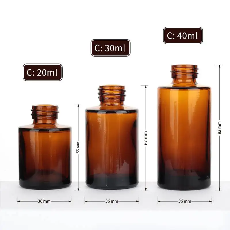 20ml 30ml 40ml Amber Empty Glass Dropper Bottles with Aluminium Gold Push Cap