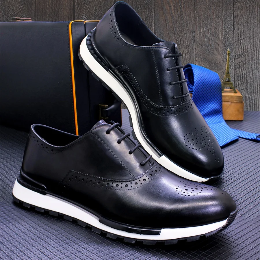 Customized First Layer Cowhide Leather Men's Casual Shoes Lace-up ...