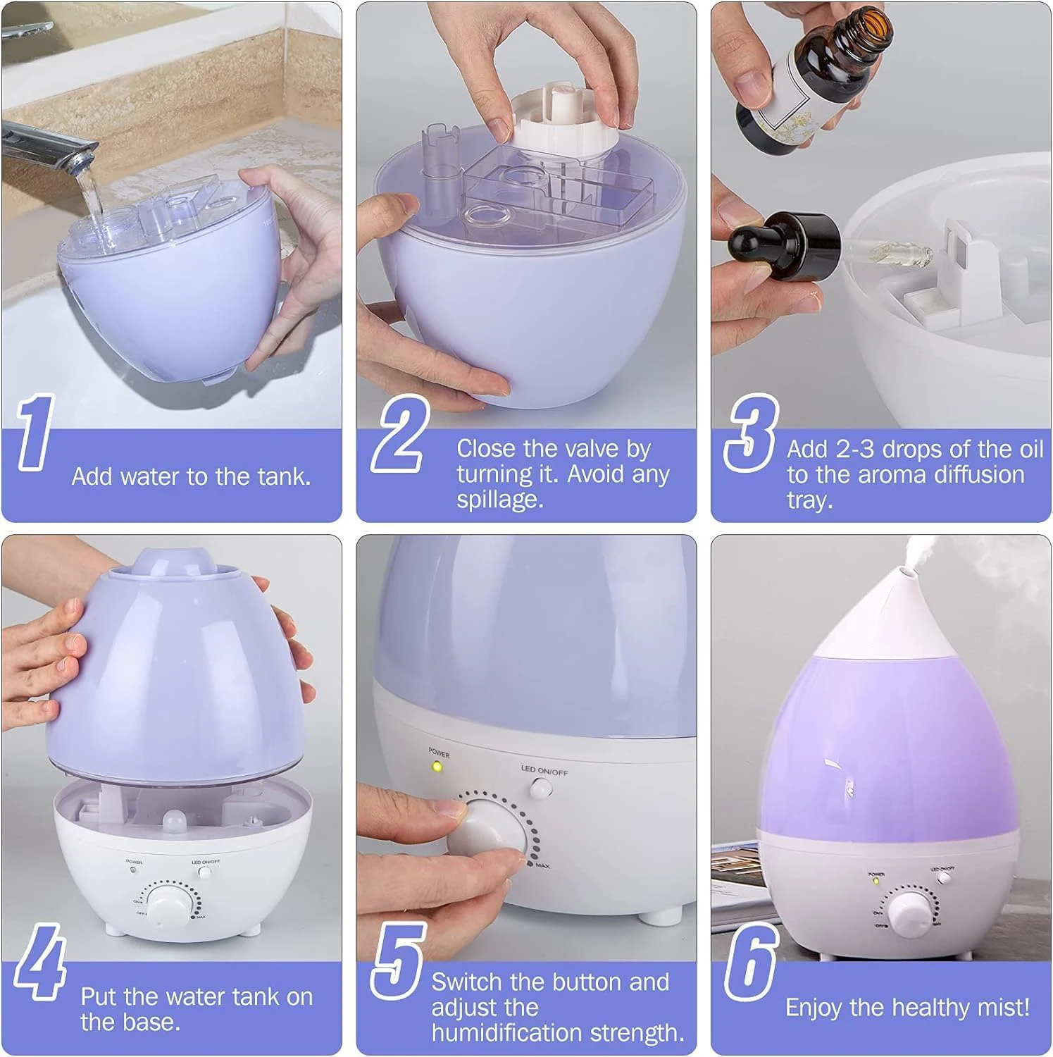 RUNAL Water Drop Shape Colorful Changing Light Big Home Ultrasonic Air Humidifier For Baby Room