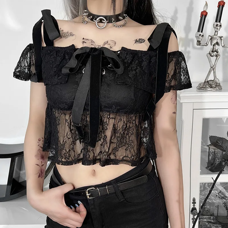 gothic clothes lace up black summer