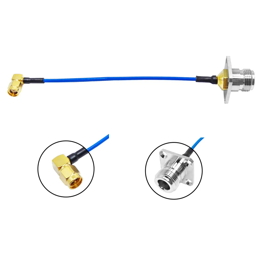 Factory Supply N Female Jack Panel 25.4mm to SMA Male Plug Right Angle RA for RG405 SS402 RG402 RG141 Rf Jumper Cable Assembly