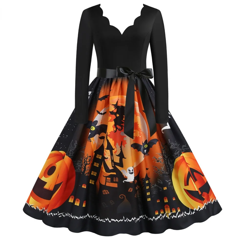 casual halloween dresses for women Halloween Women Casual Dress Ghost Pumpkin Prints Tank Dress Black Dress for Summer